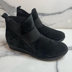 Bjorndal 302849 Women's Black Leather Pull-On Comfort Wedge Pam Boots Sz 8